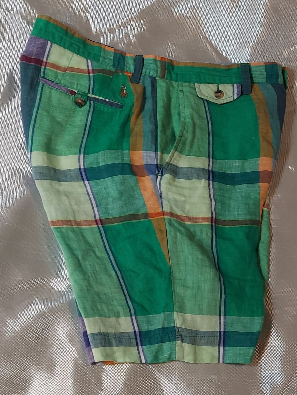 POLO RALPH LAUREN MEN'S MULTICOLOR LINEN PLAID MADRAS CLASSIC FIT SHORTS SIZE 30